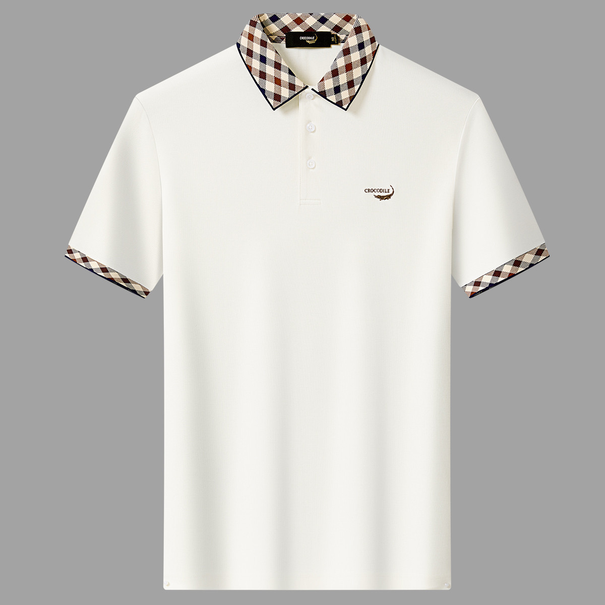 鳄鱼恤CROCODILE 夏季吸汗透气格纹商务POLO衫男短袖T恤高清大图