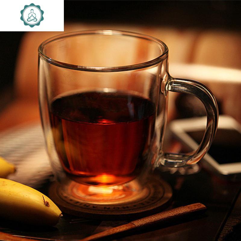 双层隔热咖啡杯创意马克杯子透明水杯大容量办公玻璃杯