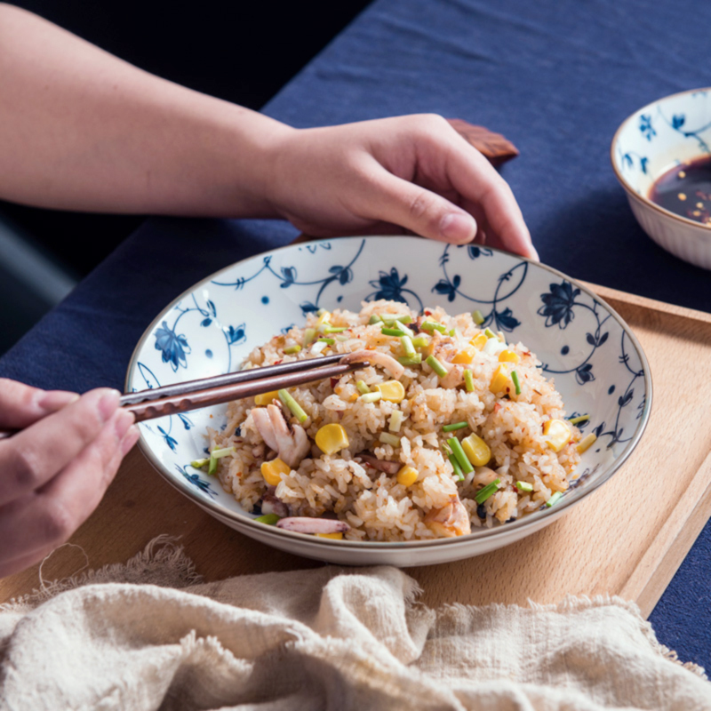 Ijarl亿嘉 日式碗碟盘家用陶瓷平盘饭盘汤盘面碗 个性陶瓷餐具套装 鹭草餐具套装