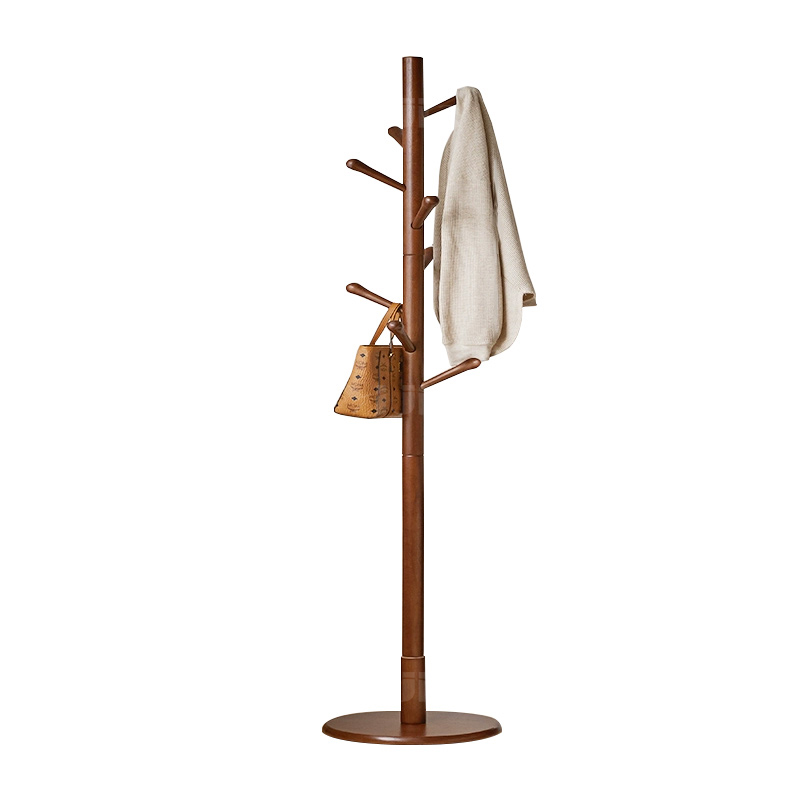 翌嘉YJ4122619 实木衣架落地卧室挂衣架内挂包架门口挂衣杆 4.0cm胡桃色圆盘 水滴挂钩