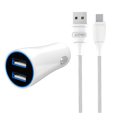 ASPOR A902 Type-C车载充电器2.4A 配Type-C数据线车充带灯2USB