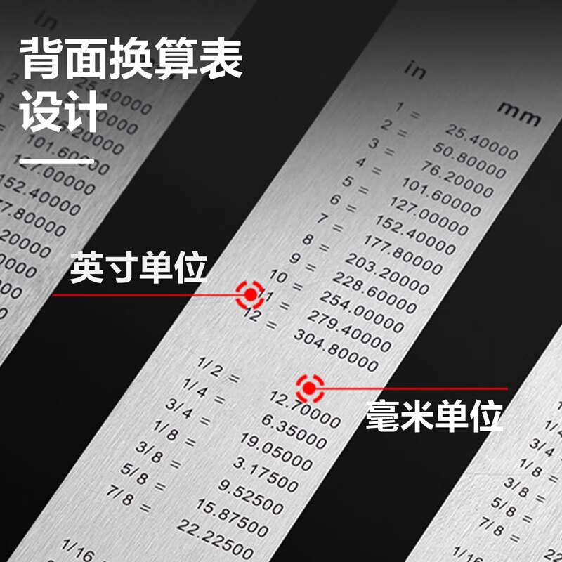 得力 20cm不锈钢直尺 测量绘图刻度尺子 带公式换算表 办公用品 8462高清大图