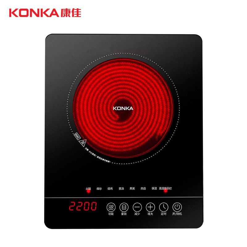 康佳(KONKA)电陶炉KES-22P3 2200W电磁炉智能触控式旋钮电池炉爆炒火锅微晶玻璃 定时煮茶炉不挑锅具