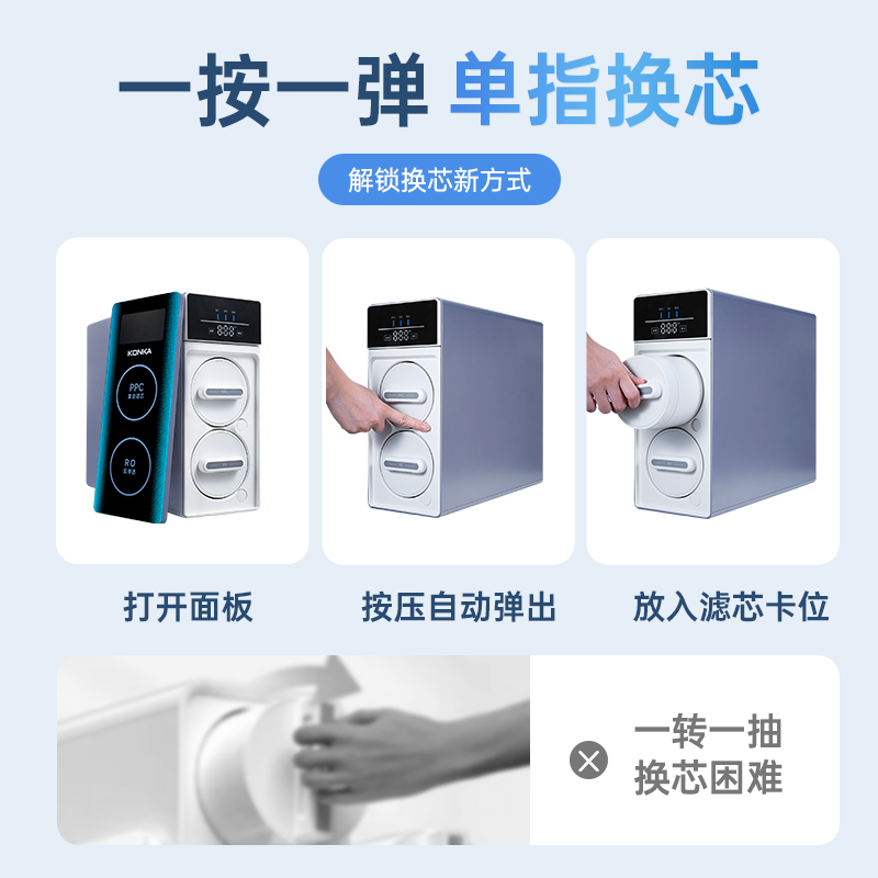康佳(KONKA)净水器家用饮水机 800G横抽式直饮纯水机RO反渗透 厨下式过滤器配净水龙头 KRO-J800
