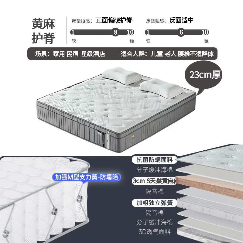 星级酒店床垫天然乳胶记忆棉床垫3E椰棕黄麻软硬两用护脊3D床垫高清大图