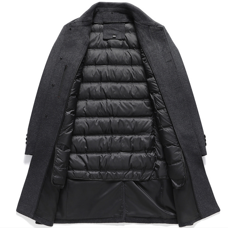 啄木鸟毛呢大衣男冬季中长款中老年可脱卸内胆羊毛呢子商务外季高清大图