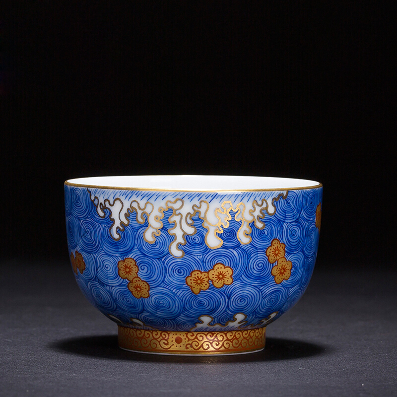 铭陶满堂景德镇主人杯纯手工青花描金茶杯陶瓷品茗杯单杯小杯子描金