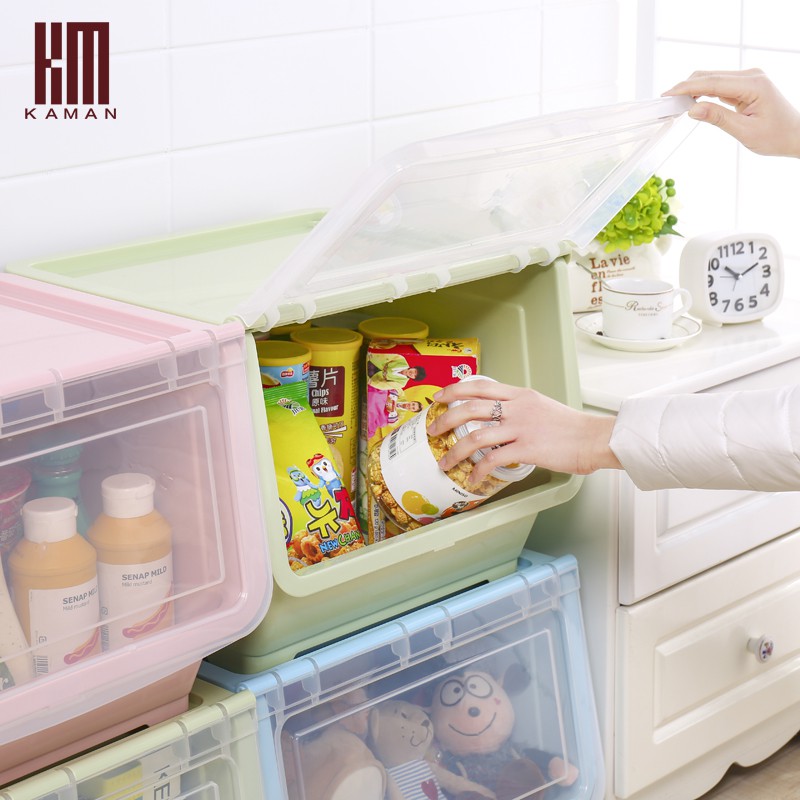 大号塑料收纳箱可叠加衣服玩具零食品有盖整理箱厨房储物箱置物架 三维工匠高清大图
