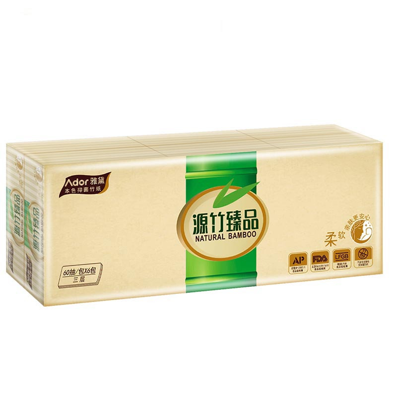 雅黛(Ador) 抽纸 本色纸3层60抽*6包 (小规格(短幅))源竹臻品