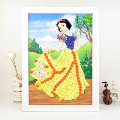 公主纽扣粘贴画diy材料包幼儿园小学扣子钻石画手工制作玩具 白雪公主