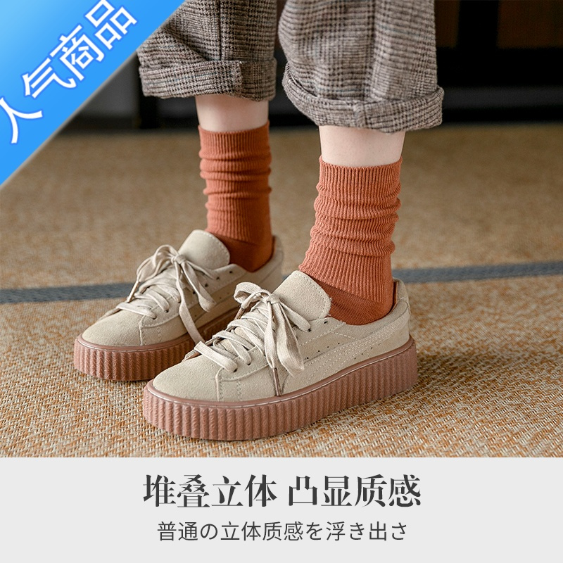 SUNTEK堆堆袜女春秋季袜子女中筒袜色夏季薄款可爱日系黑白色女士长袜