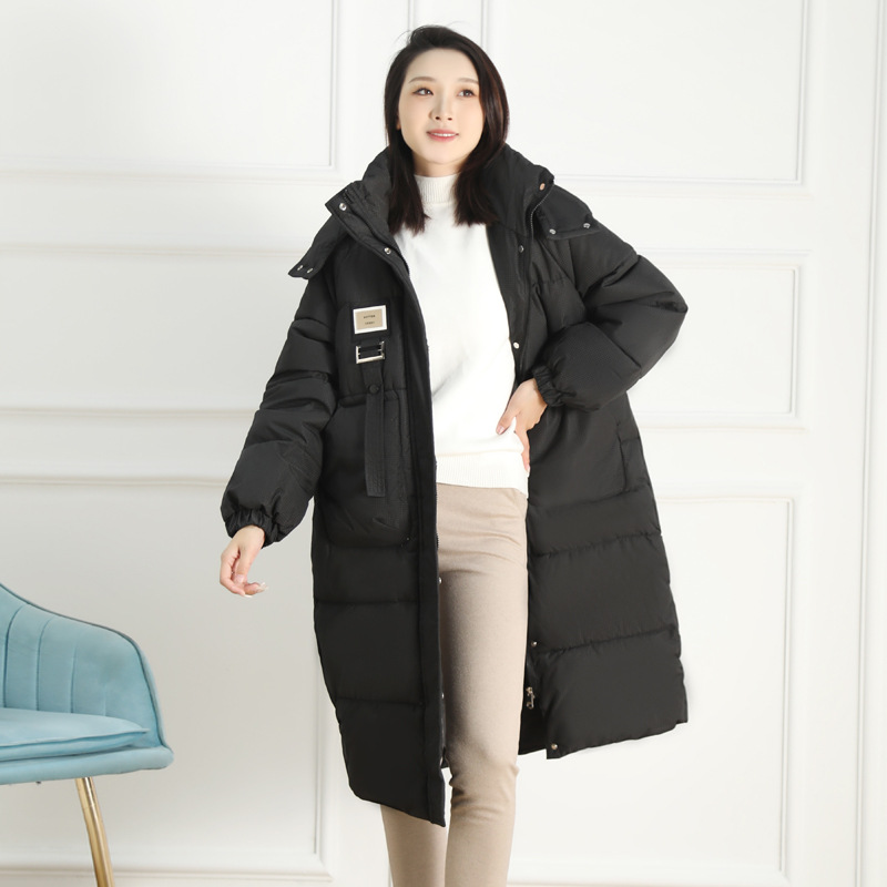韩版羽绒棉服女中长款冬季2023年新款过膝面包服加厚棉衣外套 黑色 S