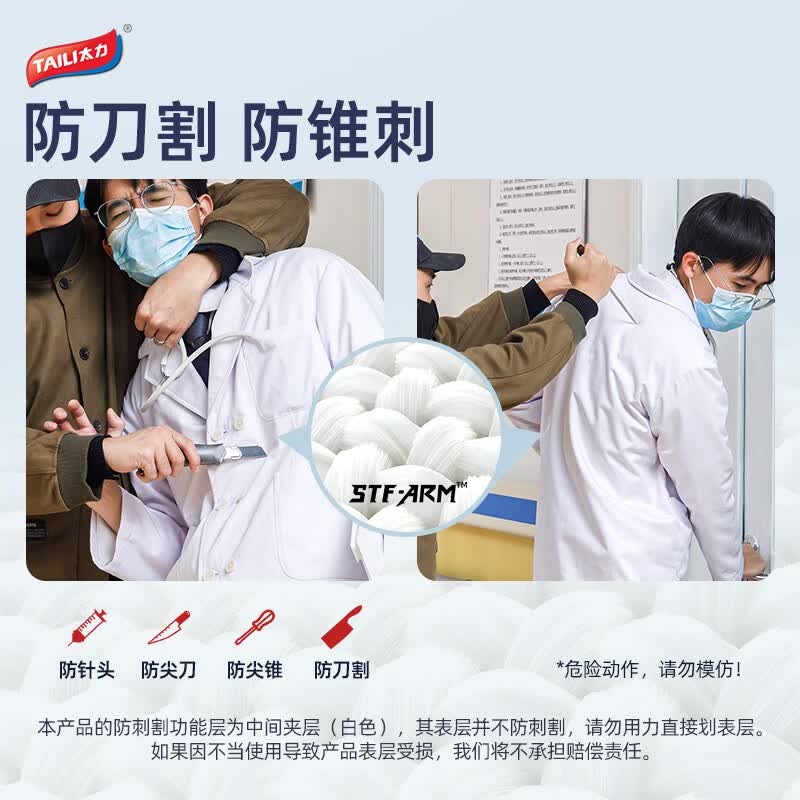 太力ZP321防刺割白大褂防护服实验服化学实验工作服男女学生长袖 全防护款155/84(S)高清大图