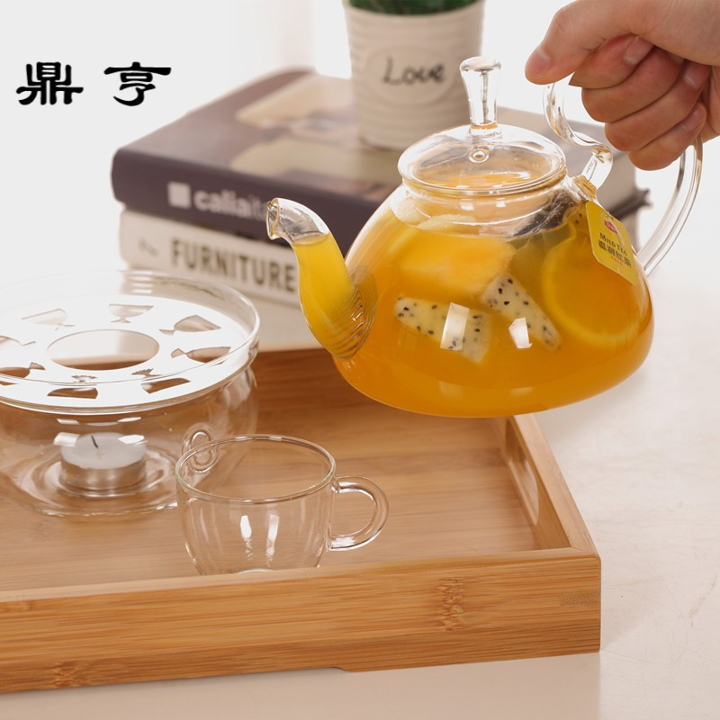 鼎亨加厚耐热玻璃花茶壶煮泡新鲜水果茶壶套装蜡烛可加热茶具透明