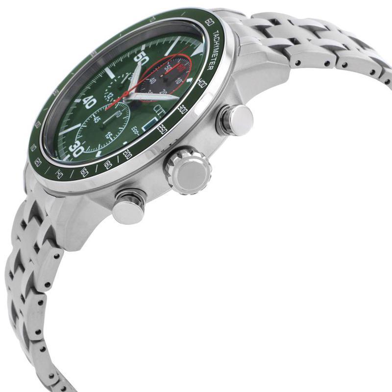 计时不锈钢绿色表盘手表日历个性潮流三眼商务休闲时尚百搭ca085156x