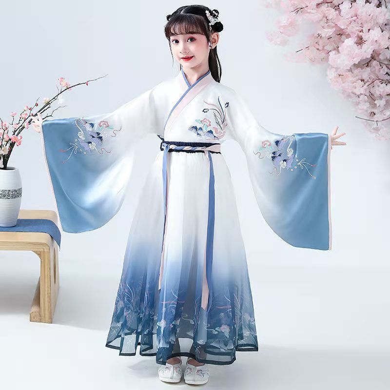 粉红色连体裙+ 110 汉服女童儿童古装超仙襦裙连衣裙秋冬12岁女孩樱花公主中国风长袖