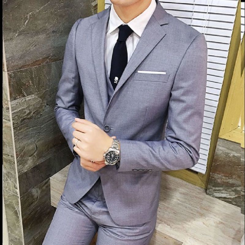 2020西服套装男三件套修身休闲西装职业商务正装外套新郎结婚礼 黑色（单件上衣） M