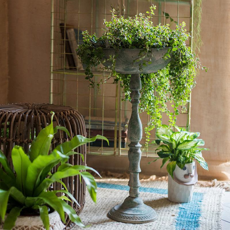 美帮汇铁艺高脚花盆 鸟食盆 复古花器花园庭院装饰杂货欧式乡村 高脚花器(小号) 大图片