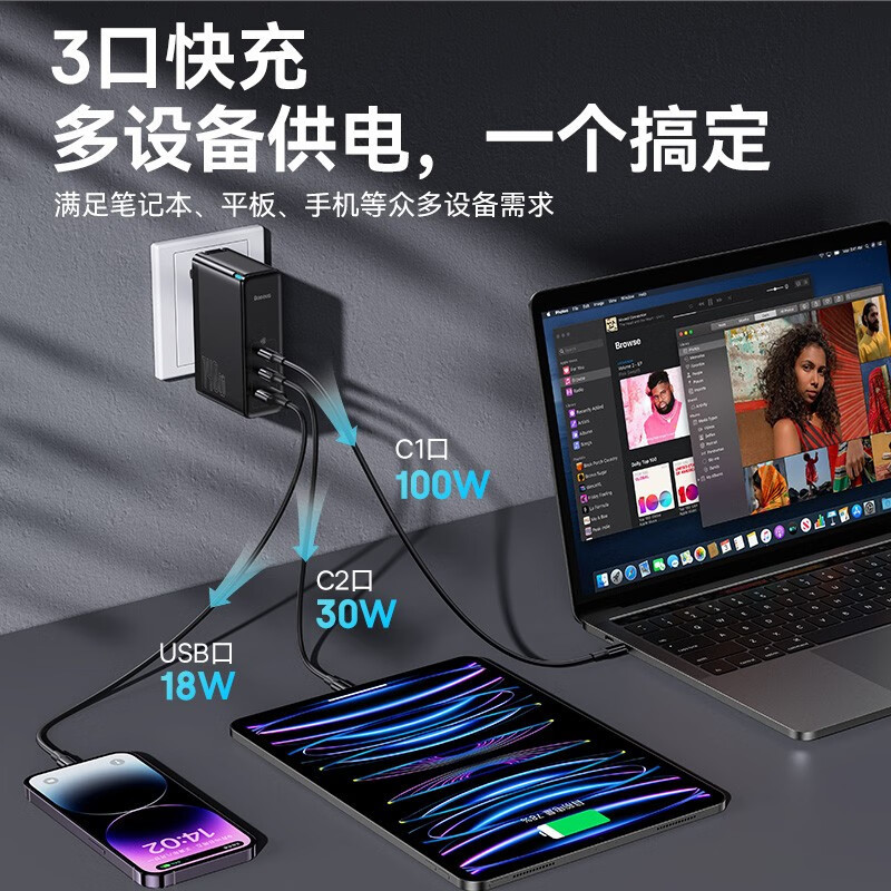 倍思氮化镓140w/100w充电器套装PD快充高清大图