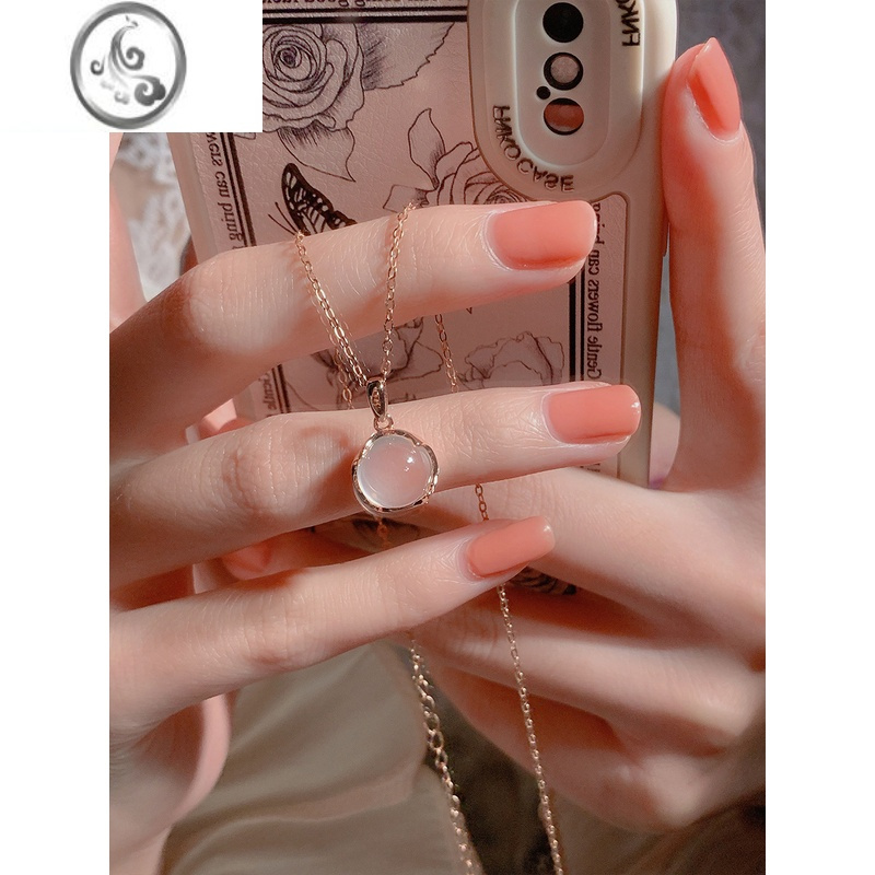 JiMiS925银银粉玉髓项链轻奢小众高级感锁骨链2023新款送女友闺蜜