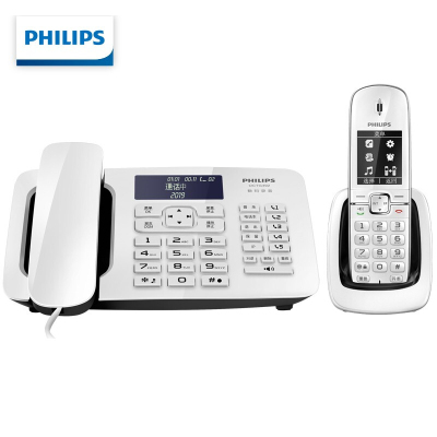 飞利浦(PHILIPS)录音电话机 子母机 无线座机 办公家用 中文菜单 自动录音DCTG492+ 白色