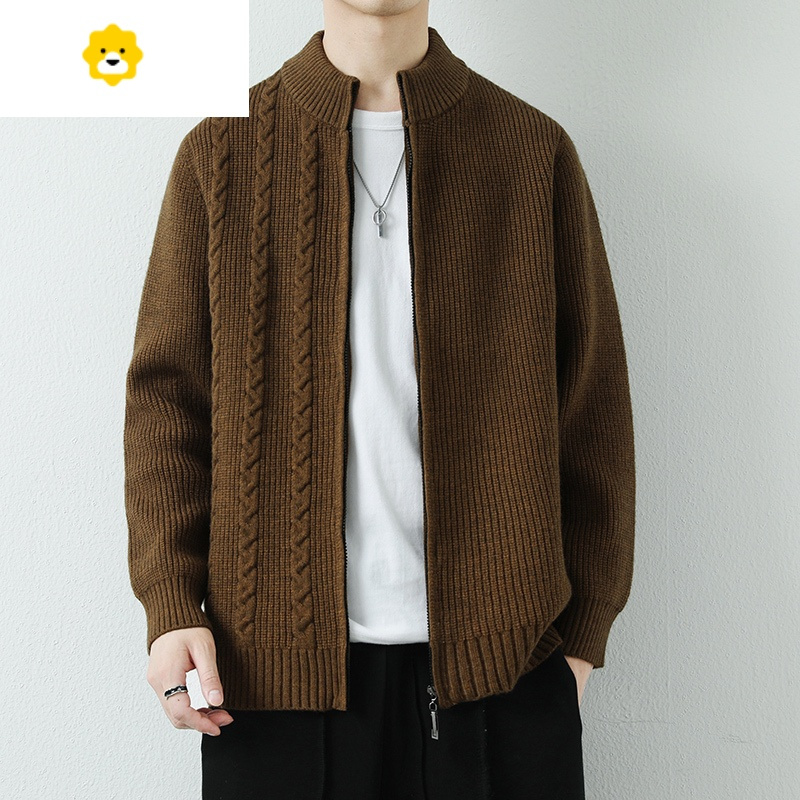 fishbasket开衫男士针织衫宽松帅气纯色潮流休闲外穿毛衣男款季立领