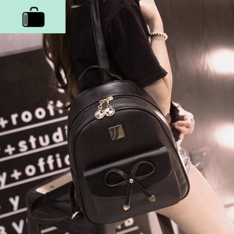 双肩包女休闲时尚2020春夏新款PU学院风日韩潮流旅行百搭女士背包NEW LAKE 黑色(大号)掌柜推荐图片