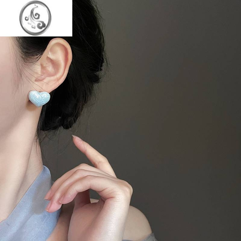 JiMi「清爽桃桃」法式爱心耳环奶里奶气蚊香盘耳夹无耳洞女耳饰银耳钉