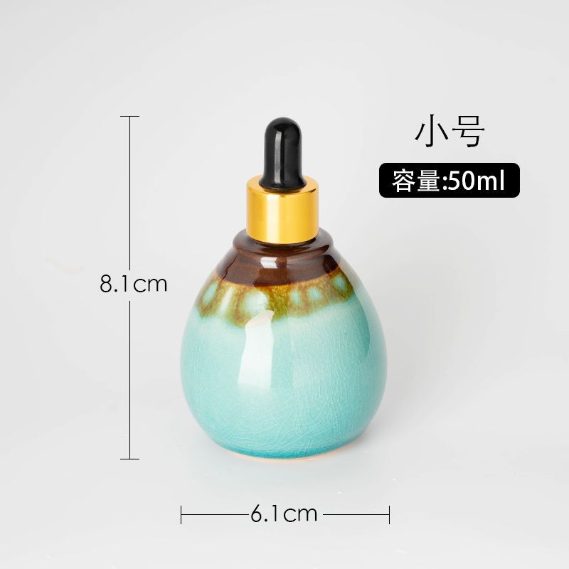 美容院用品玻璃精油瓶小空瓶子化妆品瓶精华液滴管分装瓶陶瓷复古 小号蓝色-密封精油空瓶50ml