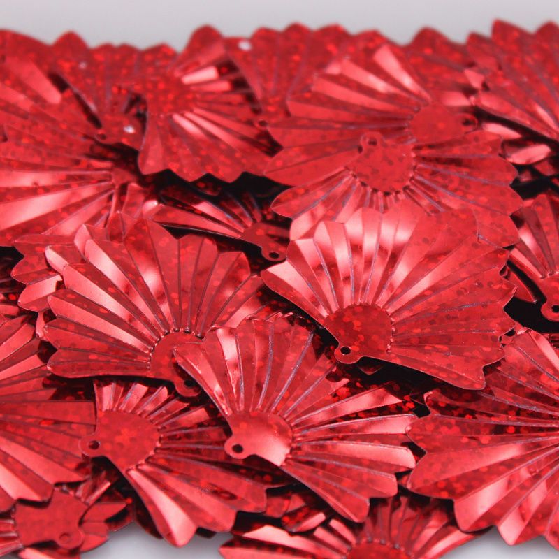 100片38mmdiy幼儿手工亮片塑料亮片装饰亮片扇形扇子亮片红色100片一