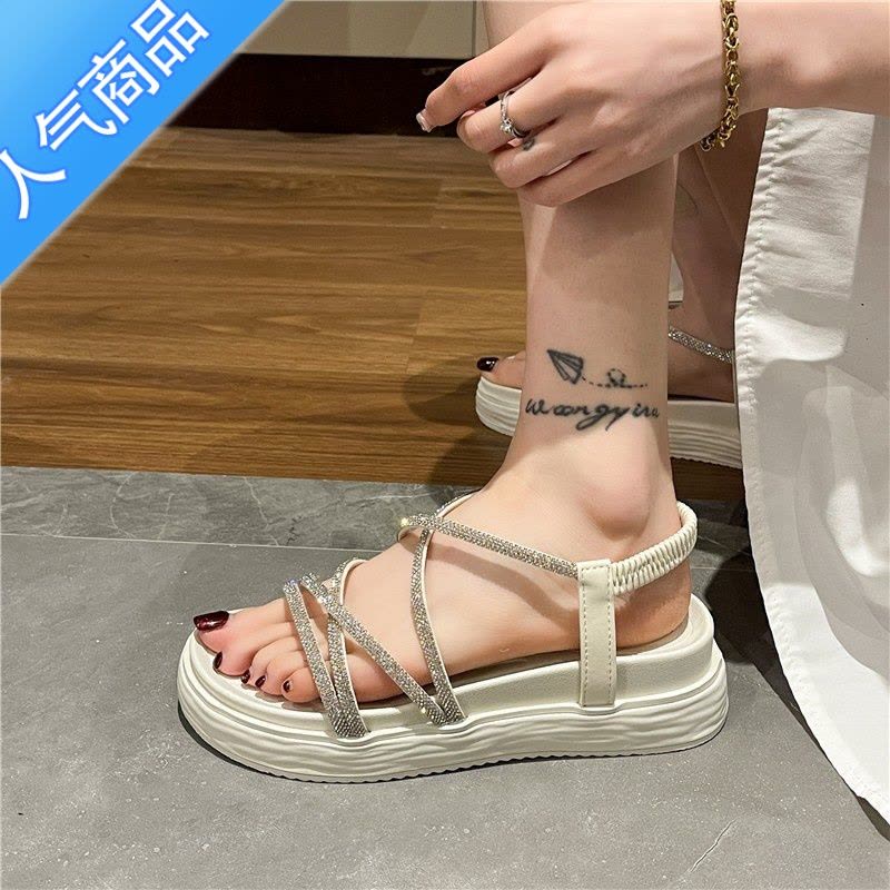 SUNTEK仙女风海边沙滩罗马凉鞋女2023年新款夏季外穿平厚底显气质配裙子图片