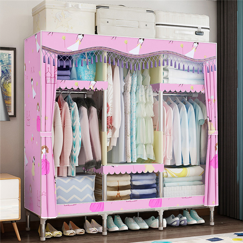 家时光简易衣柜金属K150 粉色公主