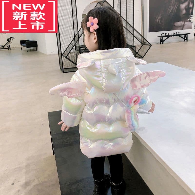 可莉允女童独角兽羽绒棉衣冬季2022加厚儿童炫彩外套女宝宝免洗翅膀棉服图片