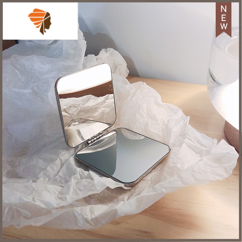 不锈钢ins小镜子女随身携带折叠双面镜小号便携手持翻盖式化妆镜 三维