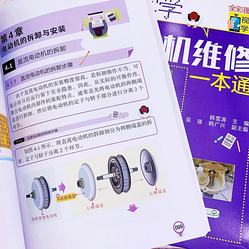 [正版]从零学电动机维修一本通 电动机维修从入门到精通 电机控制电路识图原理实物接线电机拆卸绕组装调试保养技能书籍修理入高清大图
