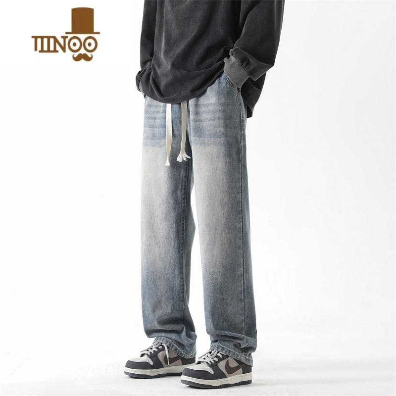 YANXU水洗复古牛仔裤男士新款直筒美式潮牌高街夏季男生休闲长裤子高清大图