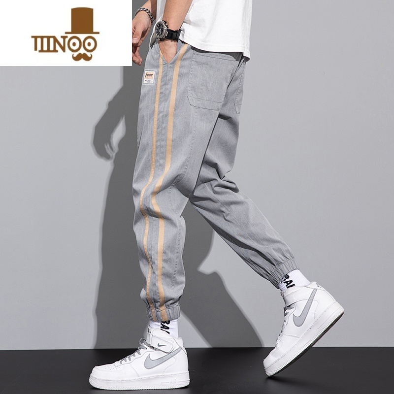 YANXU冰丝加长裤子男士夏季薄款2023新款190高个子男生哈伦束脚休闲裤高清大图