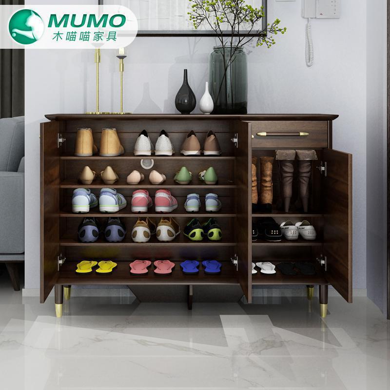 森美人北欧轻奢鞋柜简约现代胡桃厅玄关柜大容量收纳家用口实木鞋柜高清大图