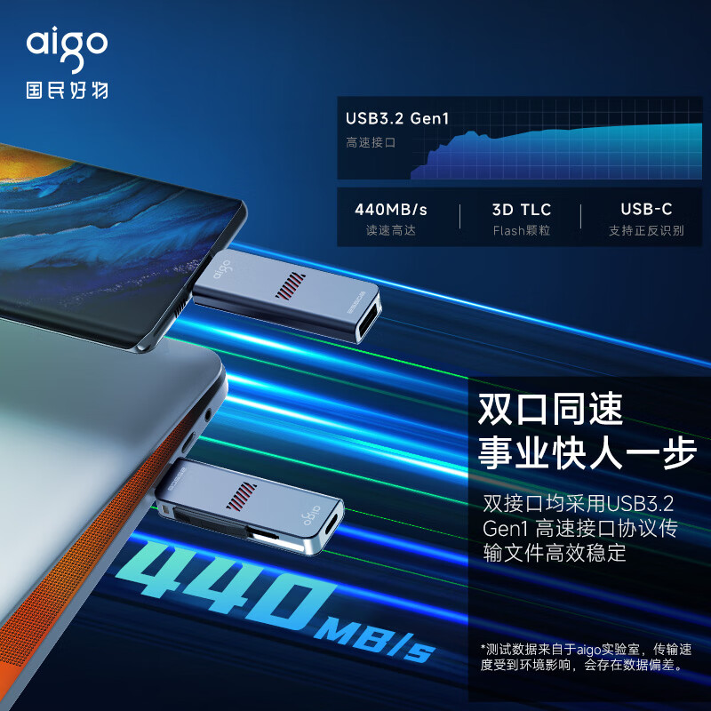 爱国者 256GB Type-C USB3.2 手机电脑双接口U盘U357 读速440MB/s 商务办公多功能优盘高清大图