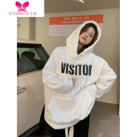 YUNWUXIN白色字母带帽大版中长款毛圈卫衣oversize小众高街潮牌ins女外套
