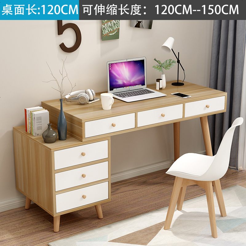 北欧简约现代经济型电脑桌书柜书桌一体桌组合学生家用卧室写字台高清大图