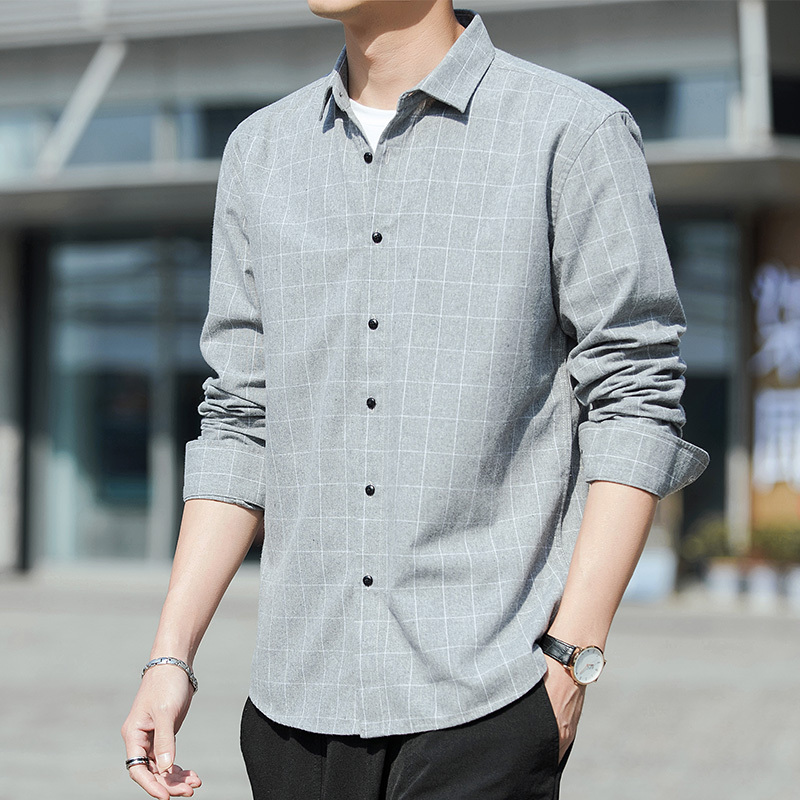 加绒衬衫男冬季保暖条纹格子潮流帅气潮流一体绒加厚男士长袖衬衣衬衫