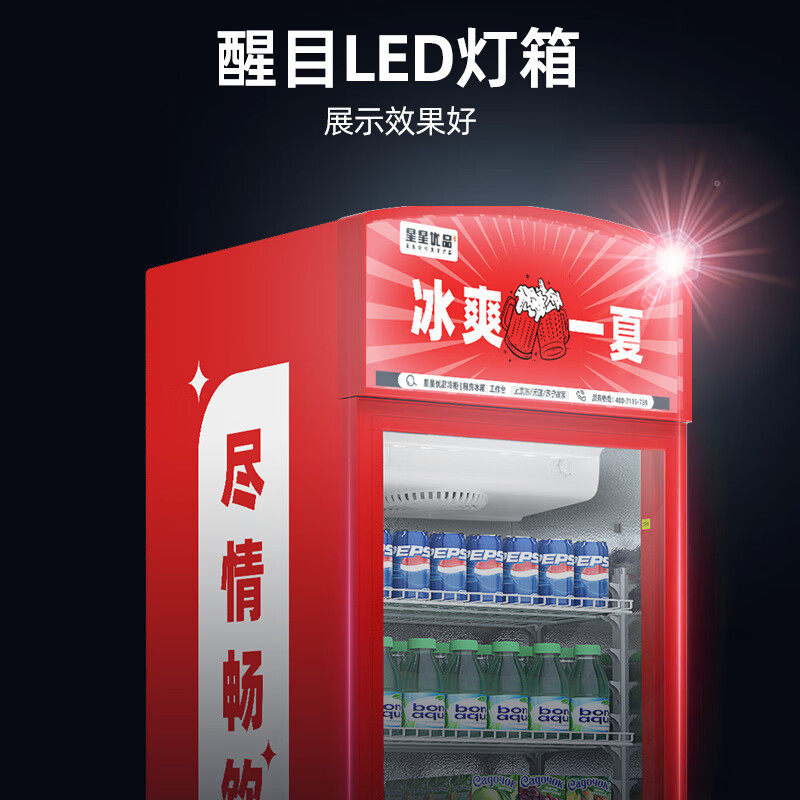 星星优品271升单门展示柜风冷无霜饮料柜冷藏保鲜超市冷饮展示柜 自带锁具 节能省电(高颜值) LSC-306W/U