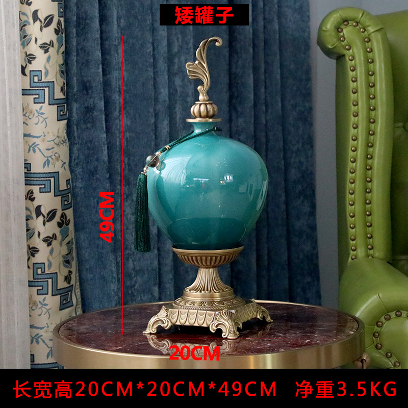 美式桌玄关摆件欧式陶瓷景德镇客厅电视柜家居摆设品创意花瓶 三维工匠 铜款绿石榴+绿葡萄