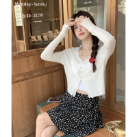 2024夏季小衫新款薄外套针织开衫长袖空调衫上衣外套短款甜美k2_057804 S 米白