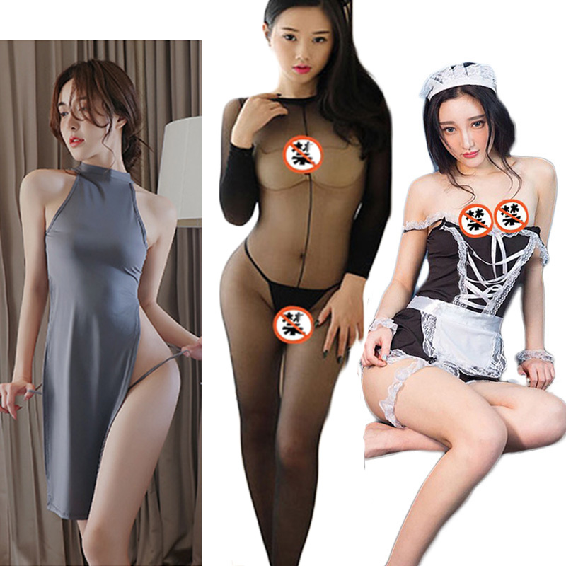 女士情趣内衣套装3件秘书学生护士女仆女警制服全透明性感诱惑三点式吊带V领女式情趣睡衣丝袜蕾丝破洞开档露乳长夜漫漫成人用品 白束身衣+睡衣两件套+女仆（送丝袜+眼罩） 均码