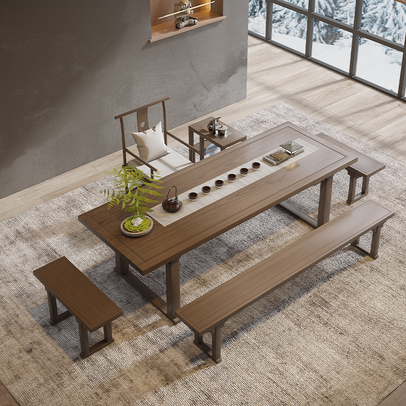 睿瑾匠鑫新中式实木茶桌家用客厅禅意现代简约茶台办公室阳台泡茶桌椅