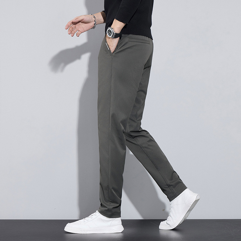 秋季新款裤子男修身微弹纯色中腰百搭日常基础款男士轻商务休闲裤高清大图