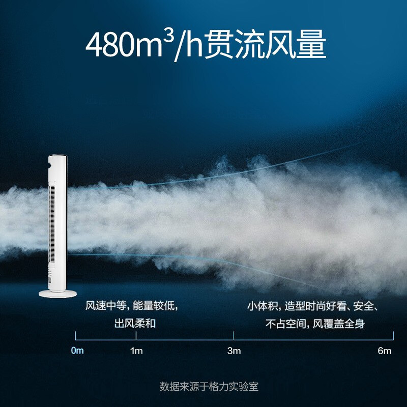 格力塔扇 5档风速 风轮可拆 清洁便捷 FL-09X62Bhc 白+黑色 电风扇落地电扇