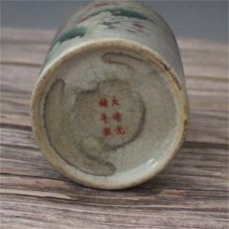 美帮汇热卖复古清光绪粉彩喜上眉梢笔筒家居装饰摆件瓷器仿古做旧收藏高清大图